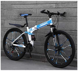 LCAZR Bicicleta LCAZR Bicicleta de montaña Plegable de 26 Pulgadas, 24 velocidades, Doble Freno de Disco suspensin Delantero antideslizamiento, Marco de Aluminio Ligero, Horquilla de suspensin / Blue