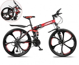 LEILEI 24 Pulgadas Boy Mountain Bike 6 Cuchillas Ruedas integradas Plegable Bicicletas de Acero al Carbono Doble Choque Bicicleta de Velocidad Variable Unisex