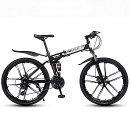 LHQ-HQ Bicicletas de montaña plegables LHQ-HQ Bicicleta de montaña de 26 pulgadas de 24 velocidades de 10 ruedas para adultos, de velocidad variable, plegable, bicicleta de montaña, doble disco de amortiguación, color negro