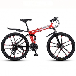 LHQ-HQ Bicicletas de montaña plegables LHQ-HQ Bicicleta de montaña de 26 pulgadas de 27 velocidades de 10 ruedas para adultos, de velocidad variable, plegable, bicicleta de montaña de doble disco, color rojo