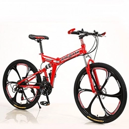 LHQ-HQ Bicicletas de montaña plegables LHQ-HQ Bicicleta de montaña de seis ruedas de 26 pulgadas, 21 velocidades, bicicleta de montaña de velocidad variable para adultos, bicicleta de montaña plegable de doble disco, color rojo