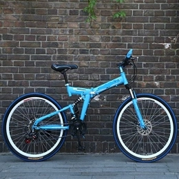Liutao Bicicletas de montaña plegables liutao Bicicleta de montaña de 26 pulgadas, 21 velocidades, bicicleta de montaña plegable, doble disco, bicicleta de montaña plegable, apta para adultos 26" F azul cielo
