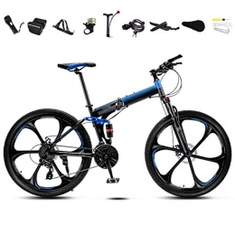 LQ&XL Bicicletas de montaña plegables LQ&XL 24 Pulgadas 26 Pulgadas Bicicleta de Montaña Unisex, Bici MTB Adulto, Bicicleta MTB Plegable, 30 Velocidades Bicicleta Adulto con Doble Freno Disco / Blue / 24'' / B Wheel