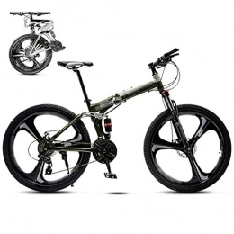 LQ&XL Bicicletas de montaña plegables LQ&XL 24 Pulgadas 26 Pulgadas Bicicleta de Montaña Unisex, Bici MTB Adulto, Bicicleta MTB Plegable, 30 Velocidades Bicicleta Adulto con Doble Freno Disco / Verde / 24'' / A Wheel