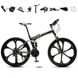 LQ&XL Bicicletas de montaña plegables LQ&XL 24 Pulgadas 26 Pulgadas Bicicleta de Montaña Unisex, Bici MTB Adulto, Bicicleta MTB Plegable, 30 Velocidades Bicicleta Adulto con Doble Freno Disco / Verde / 24'' / B Wheel