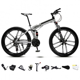 LQ&XL Bicicletas de montaña plegables LQ&XL 24 Pulgadas 26 Pulgadas Bicicleta de Montaña Unisex, Bici MTB Adulto, Bicicleta MTB Plegable, 30 Velocidades Bicicleta Adulto con Doble Freno Disco / White / 24'' / C Wheel