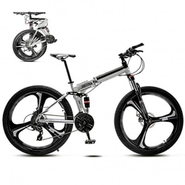 LQ&XL Bicicletas de montaña plegables LQ&XL 24 Pulgadas 26 Pulgadas Bicicleta de Montaña Unisex, Bici MTB Adulto, Bicicleta MTB Plegable, 30 Velocidades Bicicleta Adulto con Doble Freno Disco / White / 26'' / A Wheel