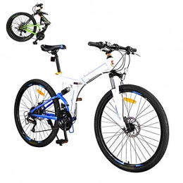 LQ&XL Bicicleta LQ&XL Bicicleta de Montaña Plegable, 24 Velocidades, Bicicleta Adulto, 26 Pulgadas Bici para Hombre y Mujerc, MTB con Freno Disco y Full Suspension / Blue