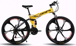 LXC Bicicleta LXC 26 Pulgadas Bicicleta De Montaa Plegable para Adultos 27 Velocidad Variable del Coche De Acero Al Carbono Doble Freno De Disco 6 Rueda De Corte Bicicleta De MTB, Amarilla