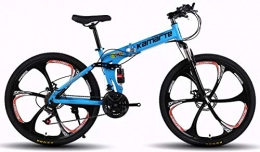LXC Bicicleta LXC 26 Pulgadas Bicicleta De Montaa Plegable para Adultos 27 Velocidad Variable del Coche De Acero Al Carbono Doble Freno De Disco 6 Rueda De Corte Bicicleta De MTB, Azul