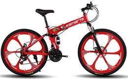 LXC Bicicleta LXC 26 Pulgadas Bicicleta De Montaa Plegable para Adultos 27 Velocidad Variable del Coche De Acero Al Carbono Doble Freno De Disco 6 Rueda De Corte Bicicleta De MTB, Rojo