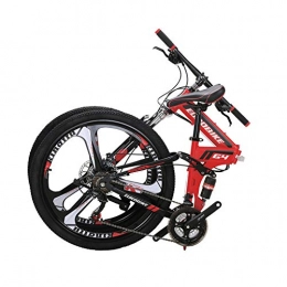 LZBIKE Bicicletas de montaña plegables LZBIKE Bicicleta de montaña plegable de marco de acero G4 26 pulgadas EquiPado con transmisión de 21 velocidades de doble disco de freno de bicicleta de montaña, rojo