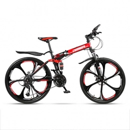 MFZJ1 Bicicleta MFZJ1 Bicicleta de montaña Plegable de suspensin Total de 24"Bicicleta de 30 velocidades para Hombres o Mujeres Cuadro Plegable de MTB, desviador Trasero Shimano, para Adultos y Estudiantes, Rojo