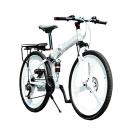 MH-LAMP Bicicletas de montaña plegables MH-LAMP Bicicleta Montaña, Bicicleta Plegable Adulto 24 Velocidades 26 Pulgadas, MTB Doble Suspension, Doble Freno Disco, Marco de Aluminio, Horquilla Bloqueable, Blanco