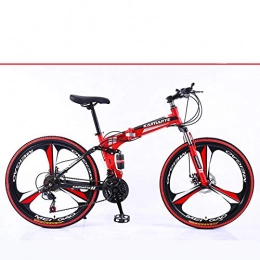 Mountain Bike Bicicletas de montaña plegables Mini bicicleta de montaña plegable ligera de 26 pulgadas, pequeña, portátil, duradera, bicicleta de carretera, bicicleta de ciudad, neumáticos de color rojo y negro_26 pulgadas 24 velocidades