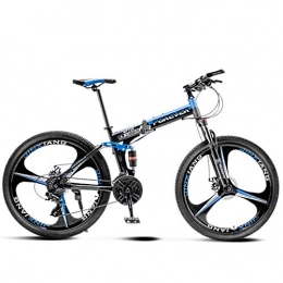 CXSMKP Bicicletas de montaña plegables Mountain Bike Folding Bikes for Adult with High Carbon Steel Frame, Featuring 3 Spoke Wheels and 21 Speed, Double Disc Brake Anti-Slip Bicycles (Blue / Red / White / Green, 24 In), Azul