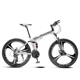CXSMKP Bicicletas de montaña plegables Mountain Bike Folding Bikes for Adult with High Carbon Steel Frame, Featuring 3 Spoke Wheels and 21 Speed, Double Disc Brake Anti-Slip Bicycles (Blue / Red / White / Green, 24 In), Blanco