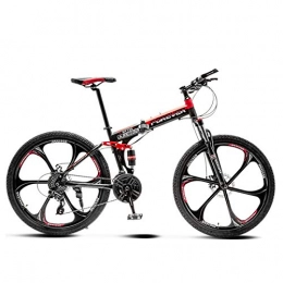 CXSMKP Bicicletas de montaña plegables Mountain Bike Folding Bikes for Adult with High Carbon Steel Frame, Featuring 3 Spoke Wheels and 21 Speed, Double Disc Brake Anti-Slip Bicycles (Blue / Red / White / Green, 24 In), Rojo