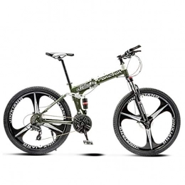 CXSMKP Bicicletas de montaña plegables Mountain Bike Folding Bikes for Adult with High Carbon Steel Frame, Featuring 3 Spoke Wheels and 21 Speed, Double Disc Brake Anti-Slip Bicycles (Blue / Red / White / Green, 24 In), Verde