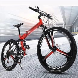 MQJ Bicicleta MQJ 26"Mens de Montaña para Hombre Bicicleta de Acero de Carbono Plegable con Tenedor de Suspensión Bloqueable 21 / 24 / 27 Velocidad con Freno de Disco Mecánico / Rojo / 24 Velocidades