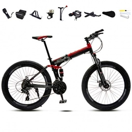 ROYWY Bicicletas de montaña plegables MTB Bici para Adulto, 24-26 Pulgadas Bicicleta de Montaña Plegable, 30 Velocidades Velocidad Variable Bicicleta Juvenil, Doble Freno Disco / Rojo / 24