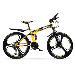 MUYU Bicicleta MUYU Bikes Bicicleta Montaña de 26 Pulgadas, Plegable de Aluminio Doble Freno Disco, Amarillo, 24 Speed