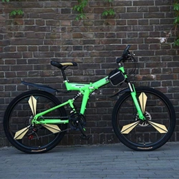 Nfudishpu Bicicleta Nfudishpu Bicicleta de montaña de Aluminio con suspensin Completa Bicicleta de montaña para Hombre 24 / 26 Pulgadas Ciclo Verde Plegable de 21 velocidades con Frenos de Disco, 26 Pulgadas