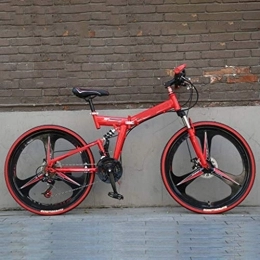 Nfudishpu Bicicletas de montaña plegables Nfudishpu Bicicleta de montaña de Aluminio con suspensión Completa Bicicleta de montaña para Hombre 24 / 26 Pulgadas Ciclo Rojo Plegable de 21 velocidades con Frenos de Disco, 24 Pulgadas