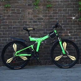 Nfudishpu Bicicletas de montaña plegables Nfudishpu Bicicleta de montaña de Aluminio con suspensión Completa Bicicleta de montaña para Hombre 24 / 26 Pulgadas Ciclo Verde Plegable de 21 velocidades con Frenos de Disco, 24 Pulgadas