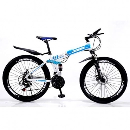 Qj Bicicletas de montaña plegables Qj MTB Marco de Acero de Carbono de Alta de 26 Pulgadas Bicicleta Plegable con Doble Freno de Disco, Azul, 24Speed