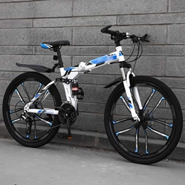 ROYWY Bicicleta ROYWY MTB Bici para Adulto, 26 Pulgadas Bicicleta de Montaña Plegable, 27 Velocidades Bicicleta Juvenil, Doble Freno Disco y Doble Suspensión / Blue