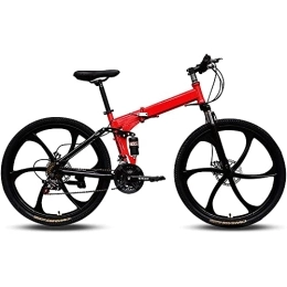 RSDSA Bicicleta Plegable De Freno De Disco Dual, Cómoda Bicicleta De Montaña Plegable Ligera Portátil Portátil Adulto Estudiante Ligero,Rojo,27speed