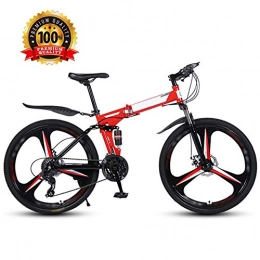 SHIN Bicicleta SHIN 26 Pulgadas Bicicleta de Montaña Unisex, Bici MTB Plegable, 27 Velocidades Bicicleta Adulto con Doble Freno Disco, Bici para Hombre y Mujerc / Red