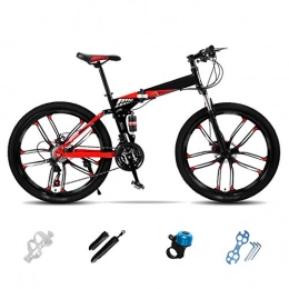 SHIN Bicicleta SHIN Bici de Montaña Unisex, Bicicleta MTB Adulto, 24 Pulgadas, 26 Pulgadas, Bicicleta MTB Plegable con Doble Freno Disco, 27 Velocidades Bici Adulto / Red / 24