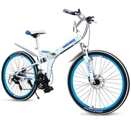 SHIN Bicicletas de montaña plegables SHIN Bicicleta Btt 27" Mountain Bike Plegable Unisex Adulto Aluminio Urban Bici Ligera Estudiante Folding City Bike, sillin Confort Ajustables, Capacidad 165kg, Doble Freno Disco / White Blue /