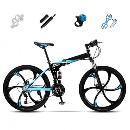 SHIN Bicicletas de montaña plegables SHIN MTB Bici para Adulto, 24 Pulgadas, 26 Pulgadas, Bicicleta de Montaña Plegable, 27 Velocidades Bicicleta Juvenil, Doble Freno Disco / Blue / 24