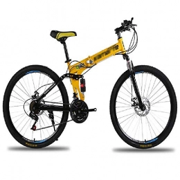 TSTZJ Coche Plegable 21 Bicicleta de montaña Velocidad 26 Pulgadas 3 radios Bicicleta de montaña Doble Amortiguador Bicicleta Sola Rueda Amortiguador Plegable Doble Freno, Yellow- 20 Inches 21 Speed