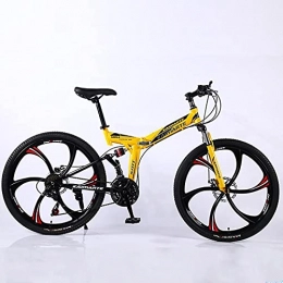 UYHF Bicicleta UYHF Bici de montaña Plegable de 6 radios 21 / 24 / 27 / 30 Ligera Velocidad de la Rueda 26 Pulgadas Suspensión de Doble Freno de Disco Completo Antideslizante yellow-24 Speed