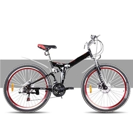 WEHOLY Bicicleta de montaña Plegable con Ruedas de 26", Cuadro 21 velocidades, 16", Negro y Rojo, Rojo, 24