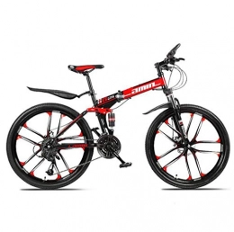 ZHJBD Bicicleta Worth having - Bicicleta de montaña Bicicletas plegables, 26 pulgadas de 27 velocidades Freno de doble disco Suspensión completa Antideslizante, marco de aluminio ligero, Tenedor de suspensión, Rojo,