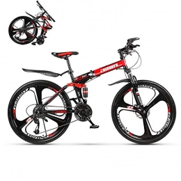 XHCP Bicicletas de montaña plegables XHCP Bicicleta de montaña Plegable de 26 Pulgadas, Bicicleta de MTB con 3 Ruedas de Corte, absorción de Impactos Delantera y Trasera y Frenos de Disco Dobles, Rojo
