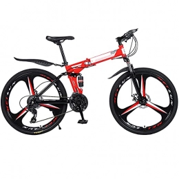 YARUMD FOOD Bicicletas de montaña plegables YARUMD FOOD Bicicleta de montaña unisex con ruedas de 26 pulgadas, marco de acero, plegable, 24 velocidades, freno de disco doble, color rojo