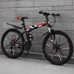 YRYBZ Bicicleta YRYBZ MTB Bici para Adulto, 26 Pulgadas Bicicleta de Montaña Plegable, 27 Velocidades Bicicleta Juvenil, Doble Freno Disco y Doble Suspensión / Rojo