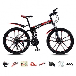 YRYBZ Bicicletas de montaña plegables YRYBZ MTB Bici para Adulto, 26 Pulgadas Bicicleta de Montaña Plegable, 30 Velocidades Velocidad Variable Bicicleta Juvenil, Doble Freno Disco / Rojo / B Wheel