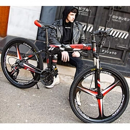 ZEIYUQI Bicicleta De Montaña Plegable Todoterreno Bicicletas 24 Pulgadas Doble Freno De Disco Amortiguación Adulto Unisex,Rojo,21 * 26''* 3