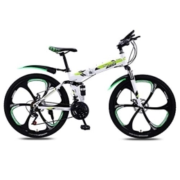 ZKHD Bicicletas de montaña plegables ZKHD 26 Pulgadas 6 Rueda De Cuchillas 27 Velocidad De Absorción De Choque Dual Portable Montaña Plegable De Velocidad Variable Través De La Bici País, White Green, 26 Inch