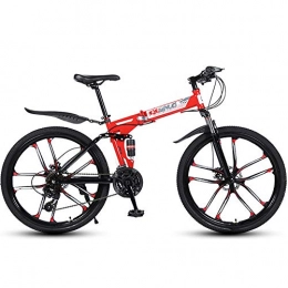 ZRZJBX Bicicleta ZRZJBX Bicicleta De Montañ Bicicleta Plegable De Acero Al Carbonofreno De Disco Doble, 10 Cuchillos Bicicleta De Velocidad Todoterreno, 26”Red-24speed