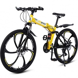 ZRZJBX Bicicleta ZRZJBX Bicicleta De Montaña Plegable Doble Amortiguación 6 Cuchillo Rueda Bicicleta Frenos De Disco Dobles, Bicicleta De Montaña, 26”Yellow-21speed