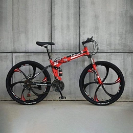 ZXM Bicicleta ZXM Bicicleta de Montaña Plegable de 24 / 26 Pulgadas, Bicicleta MTB con 6 Ruedas de Corte, Rojo