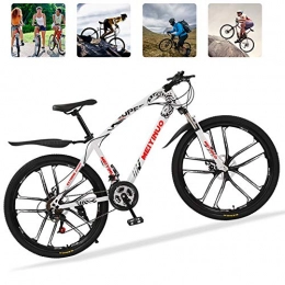 M-TOP Bicicleta 26'' Bicicleta de Carretera para Mujer y Hombre, 21 Velocidad Mountain Bike con Suspensión Delantero, Doble Freno de Disco, Bicicletas Montaña de Carbon Acero, Blanco, 10 Spokes